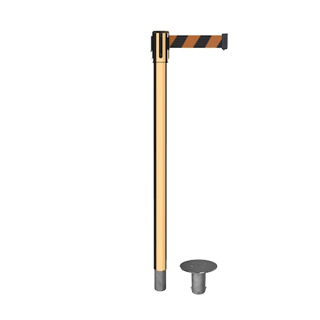 Retractable Belt Removable Stanchion, 2ft Pol.Brass Post  9ft. Blk/Or